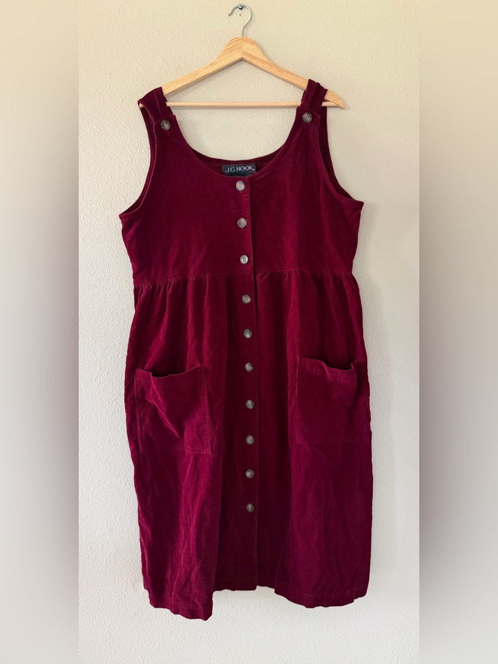 J.G. Hook Vintage Burgundy Corduroy Button-Front Midi Dress Cottagecore L Petite